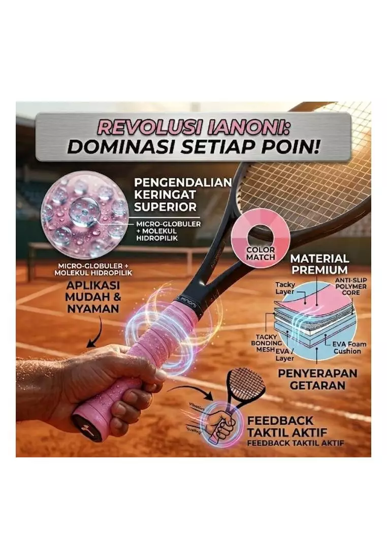Grip raket padel badminton tenis Ianoni pink Original Anti Slip PU Kualitas Tinggi