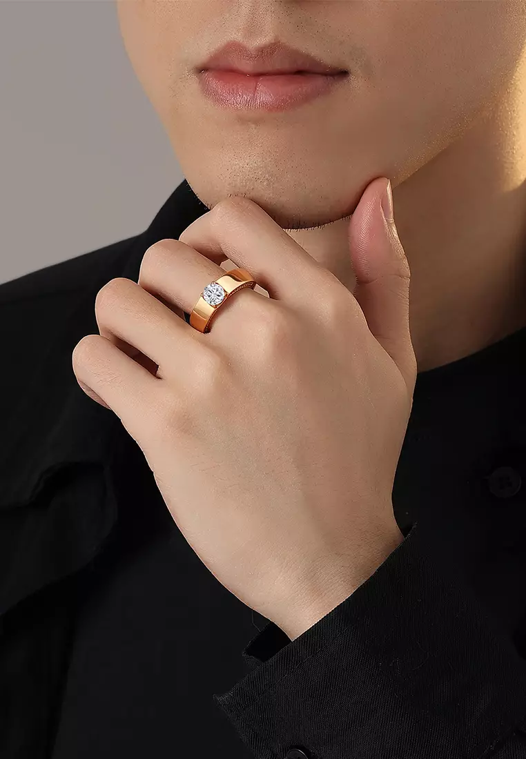 Cincin Pria Berlian Titanium Original 1 Karat Perhiasan Tunangan Cincin Cowok Free Size COD