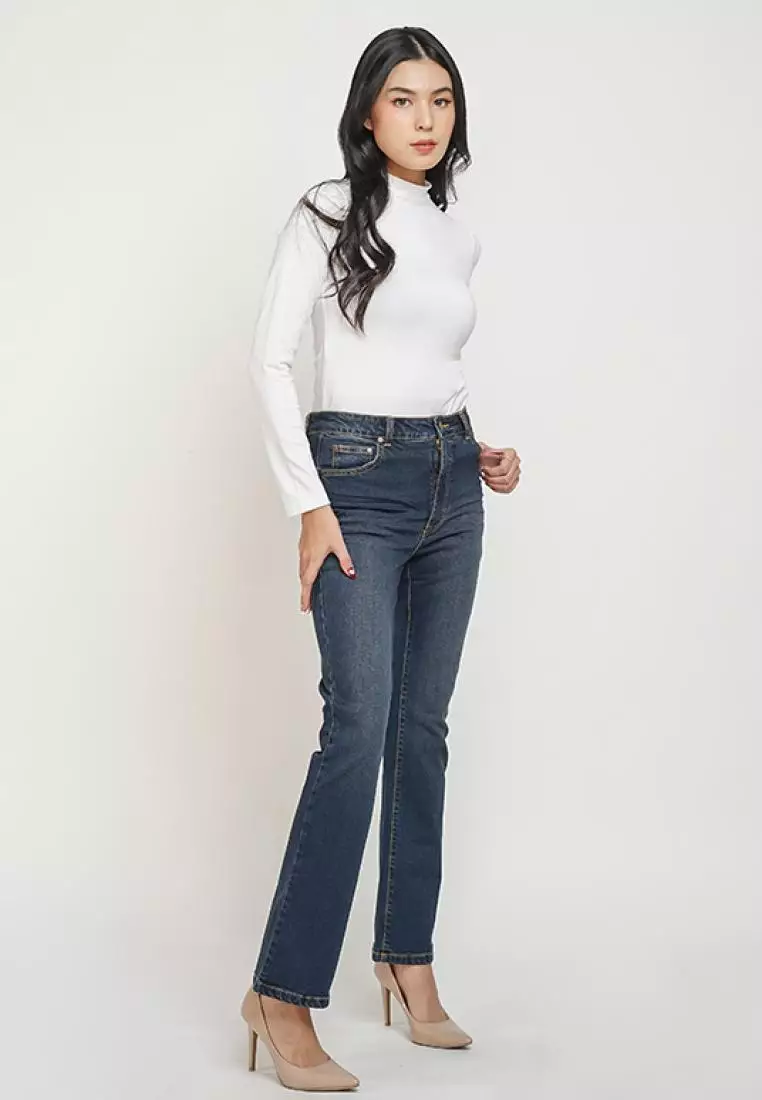 DUST Celana High Rise Bootcut Jeans Kirania Biru Comfease (D. 31303-BC)