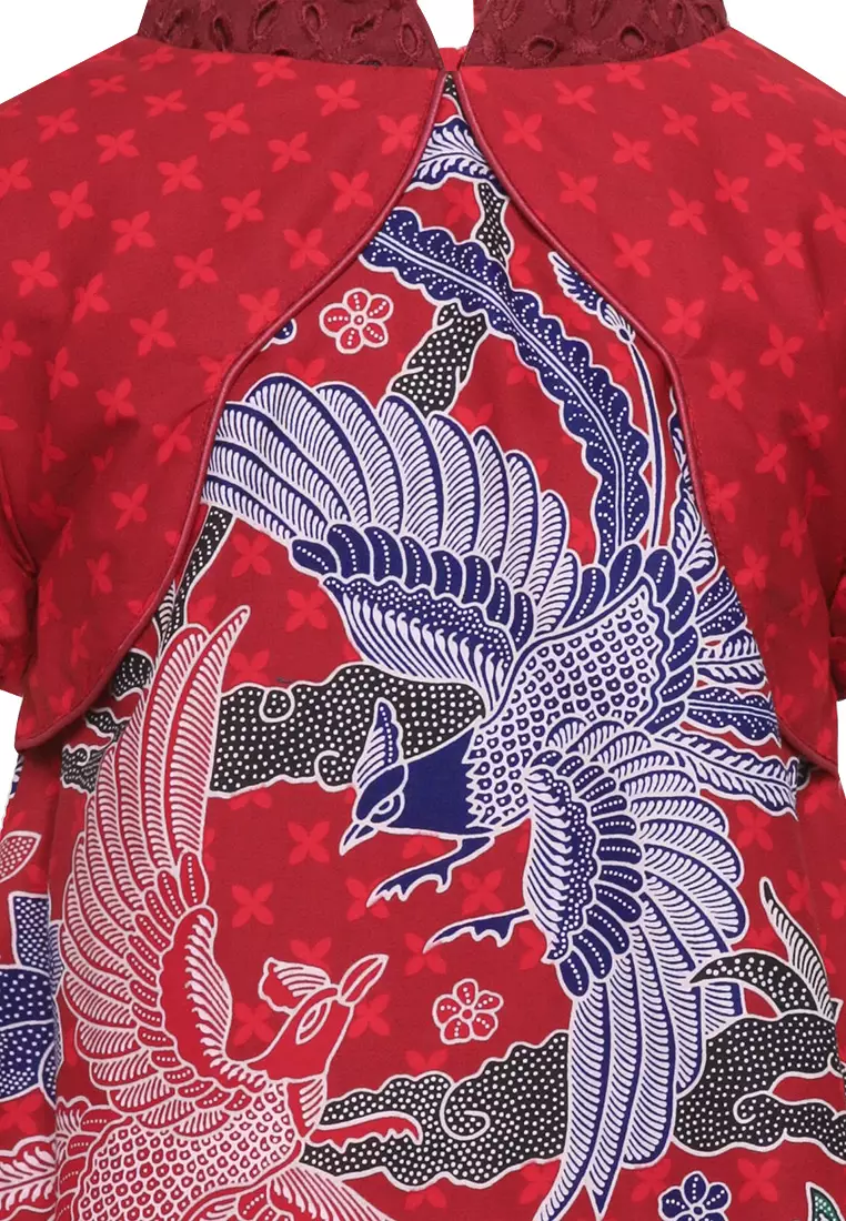 Dress Baju Pesta Batik Anak Perempuan Reane Merah Katun Premium Lengan Pendek