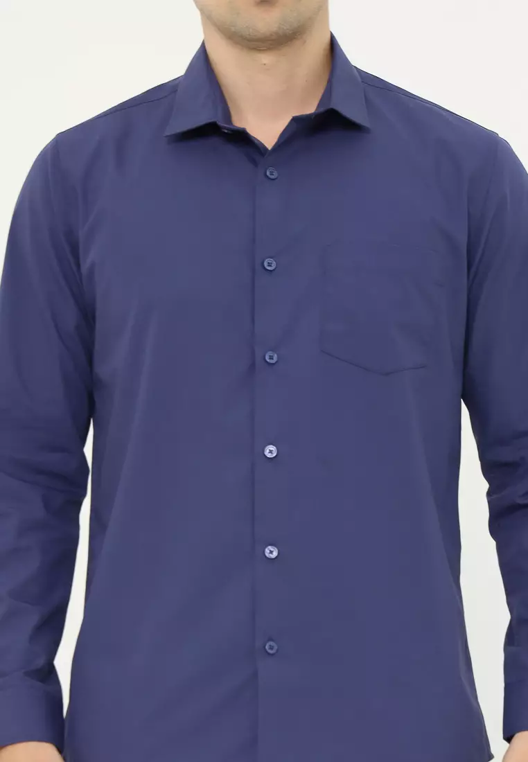 MAGINOT Kemeja Pria Basic Polos Panjang NAVY BLUE
