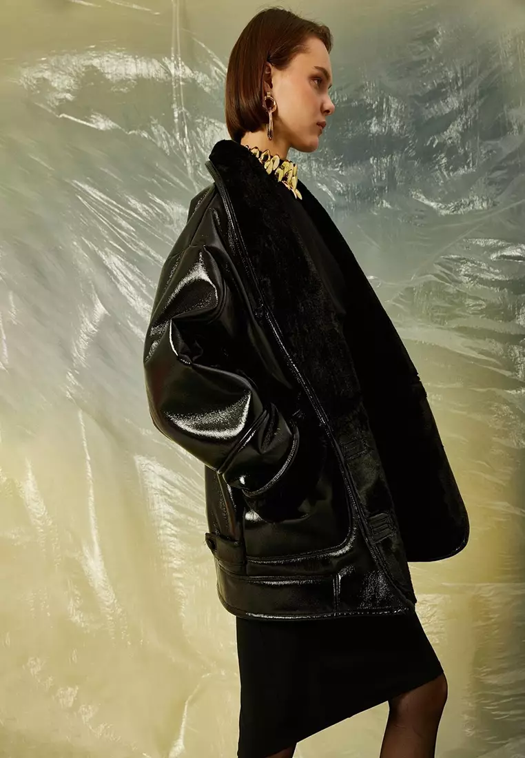 Wrap Faux Leather Jacket