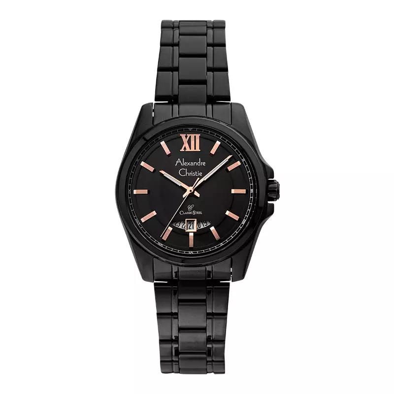 Jam Tangan Wanita Alexandre Christie Classic Steel AC 8659 LD BIPBARG Ladies Black Dial Black Stainless Steel Strap