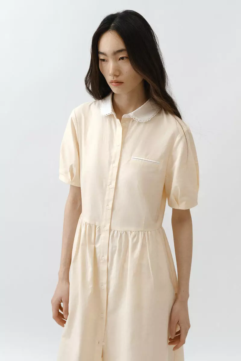 Puff-sleeved shirt dress