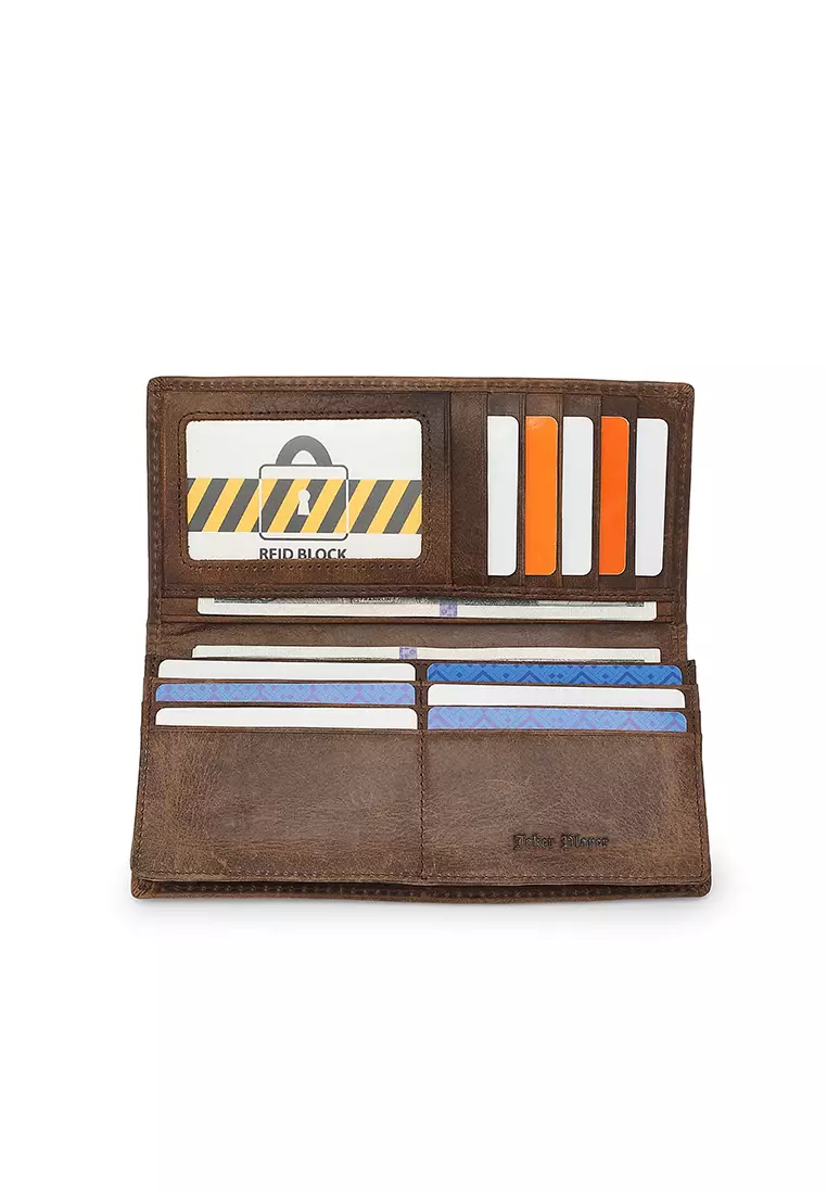 Men's Genuine Leather RFID Blocking Bi Fold Wallet - Brown