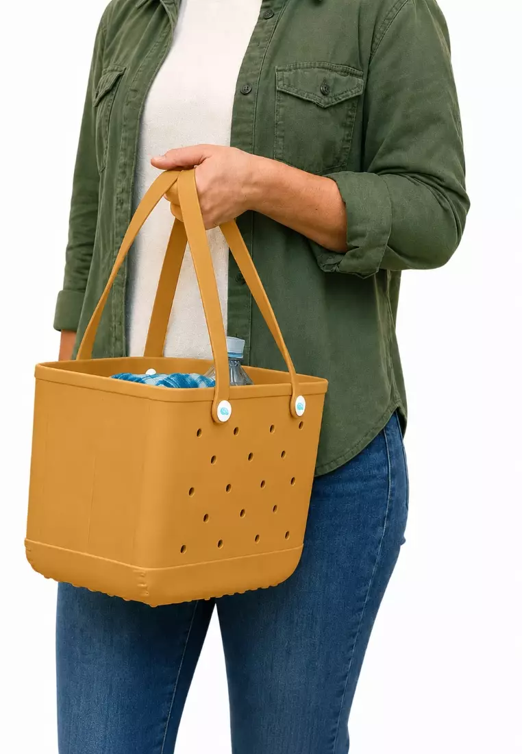 Heavy-Duty Waterproof EVA Rubber Tote Bag Utility Grocery Bag Washable Beach Bag - Autumn Sunset
