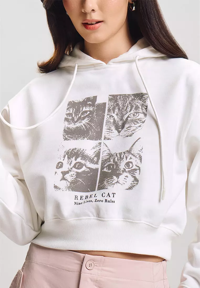 Rebel Cat Relaxed Cropped Hoodie
