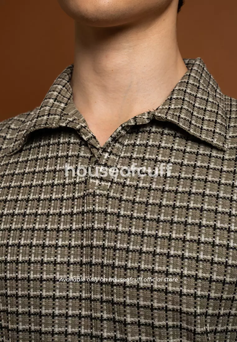 Houseofcuff Polo Shirt Knit Rajut Kaos Kerah Lengan Pendek Square Pattern Army