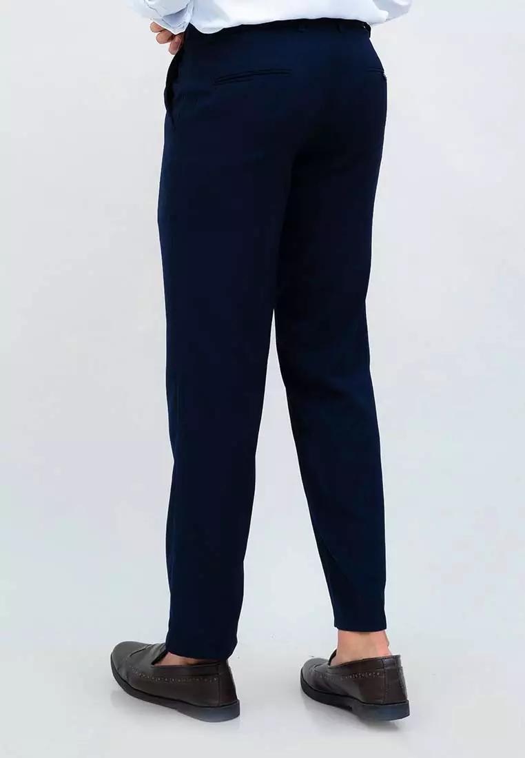 Celana bahan kerja reguler panjang formal lurus (BUKAN SLIM FIT) navy