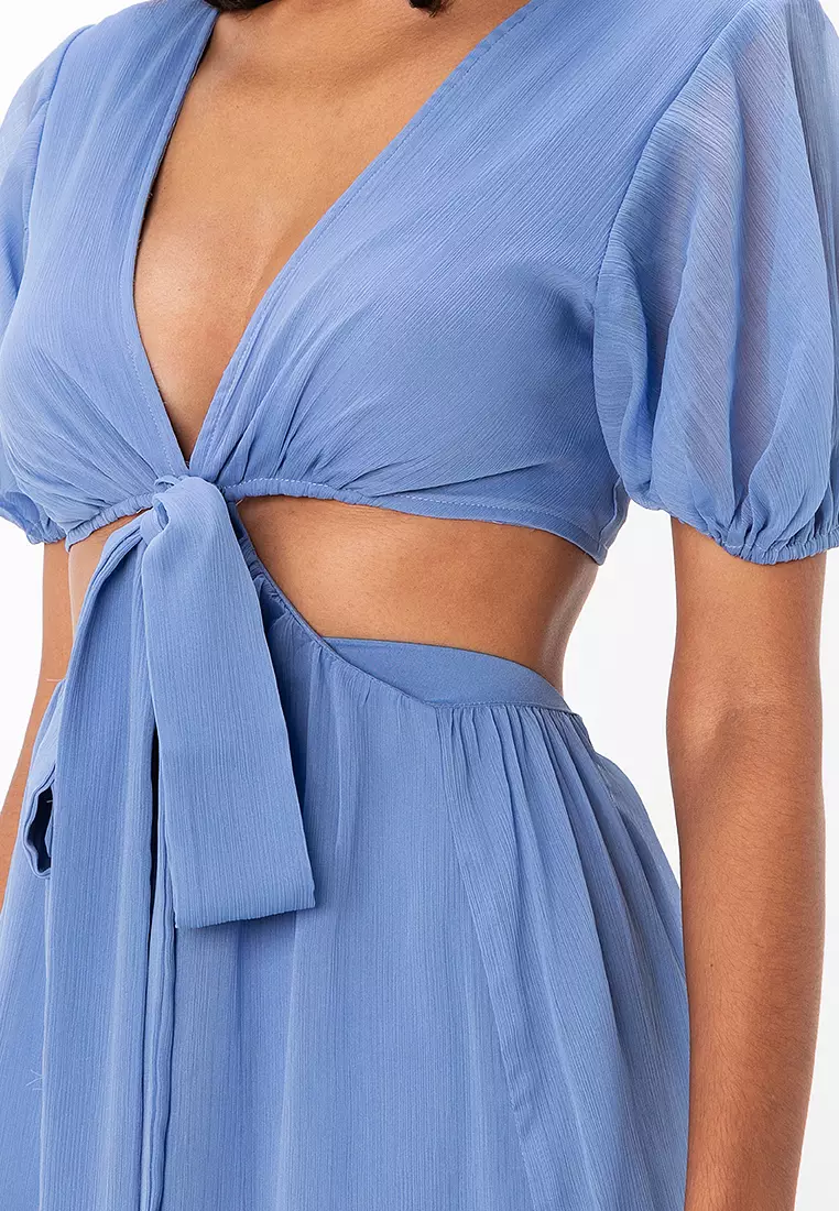 Soft Tiered Mini Dress With Tie Waist Detail