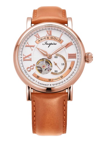 Aries Gold 橘色 Aries Gold Inspire Gauntlet White, Rose Gold and Orange Leather Watch 94764ACCACF720GS_1