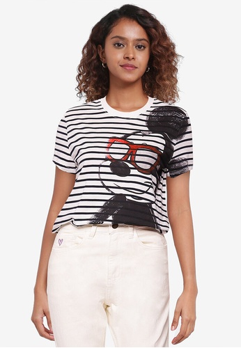 Desigual white Striped Mickey Mouse T-Shirt B53F0AA69D4E81GS_1