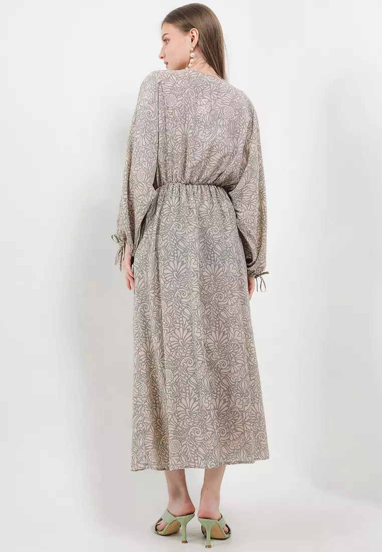 Long Puff Sleeve Printed Maxi Dress