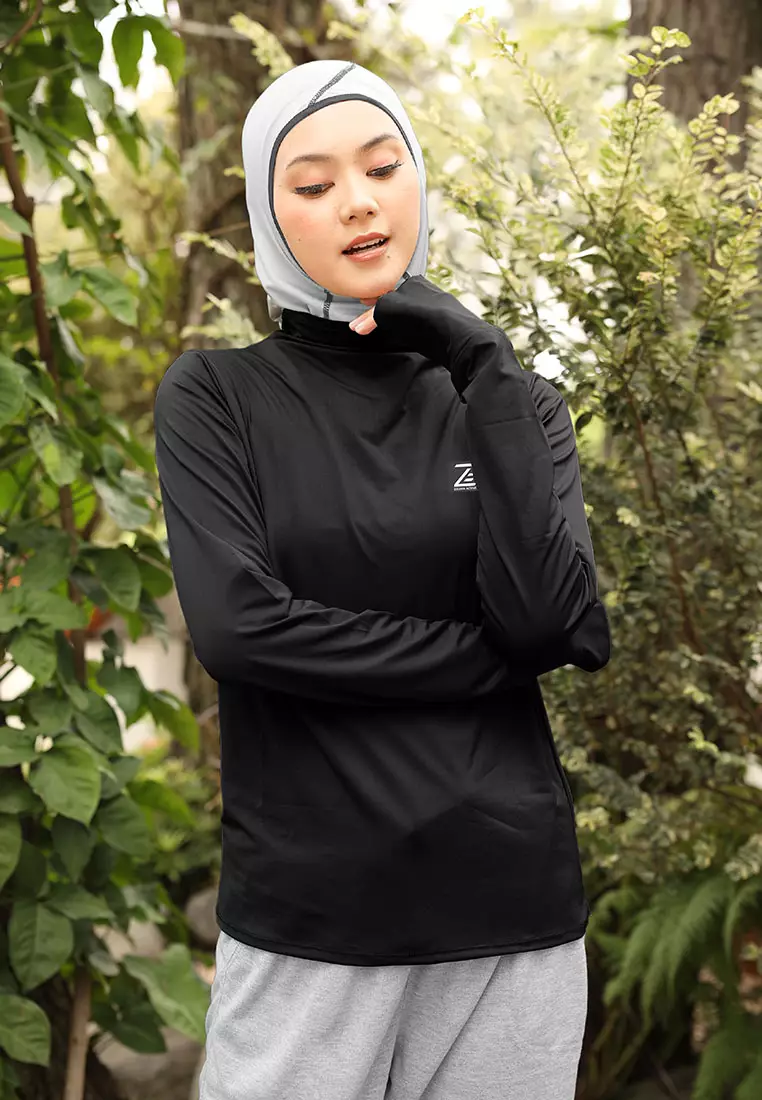 Zelena - Haya Inner Thumbhole Dry Fit | Kaos Olahraga Polos - Black - L