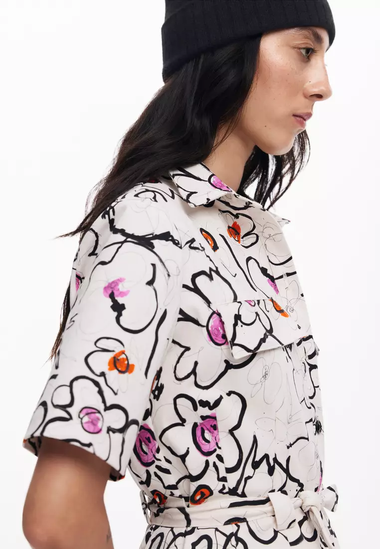 Desigual Woman Dress with drawn flowers.