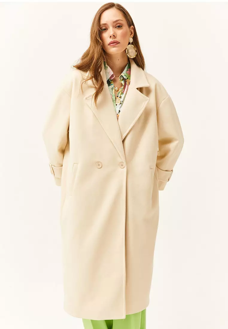 Buy Olalook Lined Pocketed Oversize Cashmere Long Coat 2025 Online