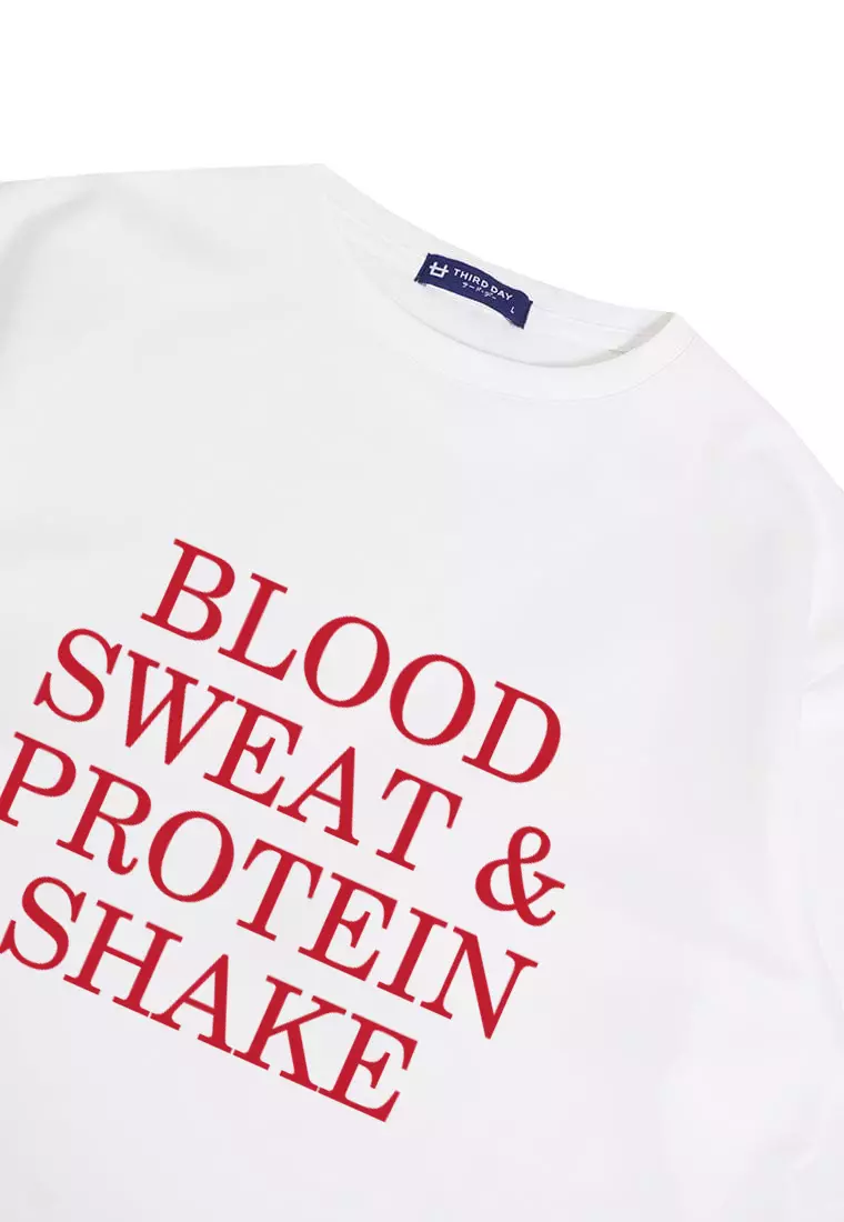 MTQ01 kaos oversize gym bahan scuba distro blood sweat protein shake binaraga cowo putih