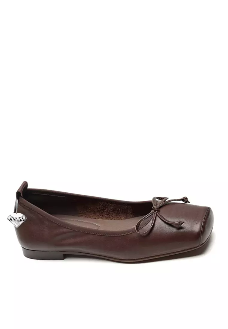Discount on Twenty Eight Shoes  shoes - SKU: VANSA Washed Top Layer Cowhide Bow Flat Shoes VSW-F-4121