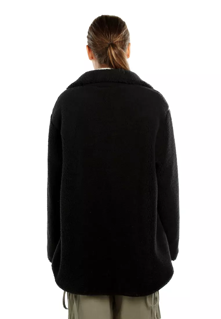 Unisex Fleece Collar Jacket In Black