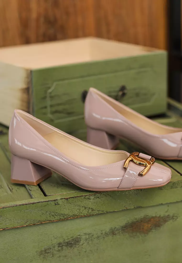 4.5CM Square Toe Horsebit Buckle Pumps XJ332-8