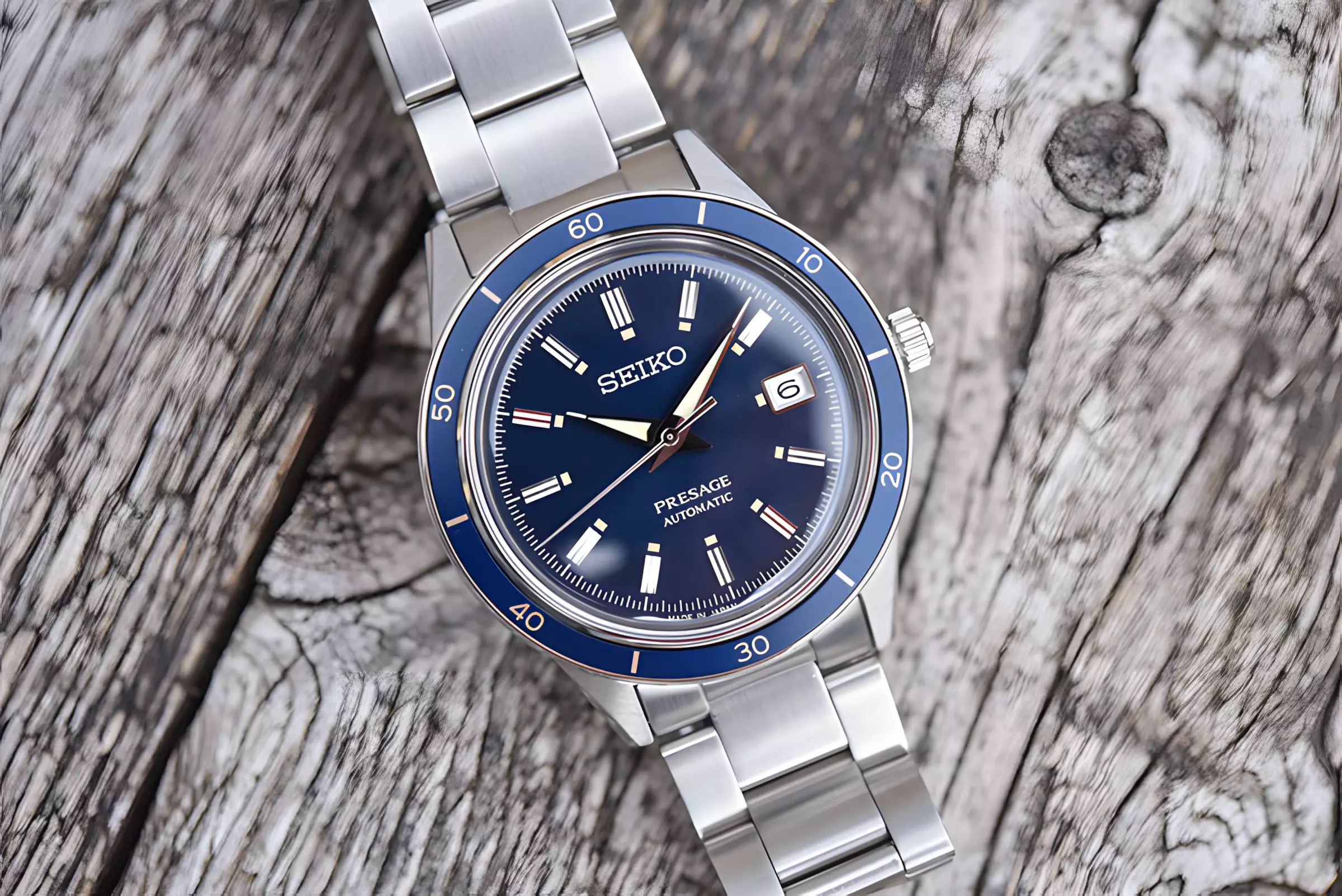 Seiko Presage Style 60’s - Jam Tangan Automatic Pria - Vintage Blue Dial - All Stainless Steel - SRPG05J1