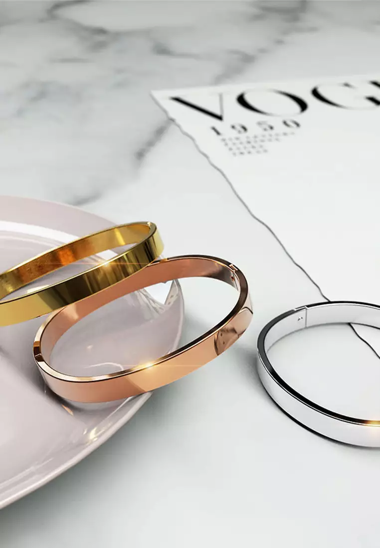 Serena Solid Flat Hinged Bangle in Rose Gold