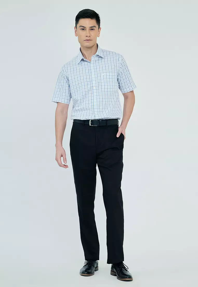 Plaid Poplin Cotton Executive Short Sleeve Shirt