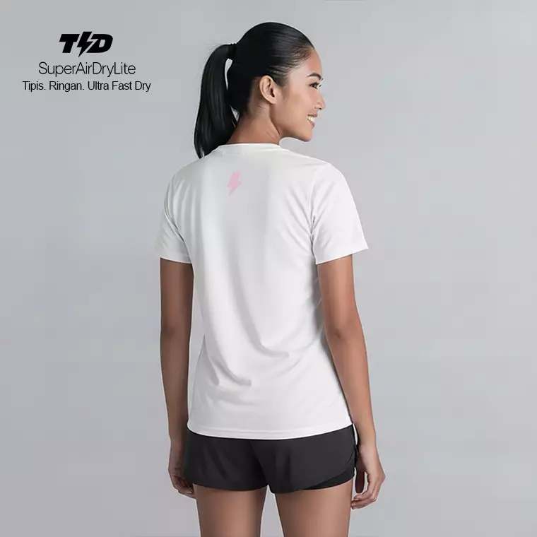 TDACTIVE Kaos Lari Running Tangan Pendek Wanita Superairdrylite - 3lines  putih light pink LSF26
