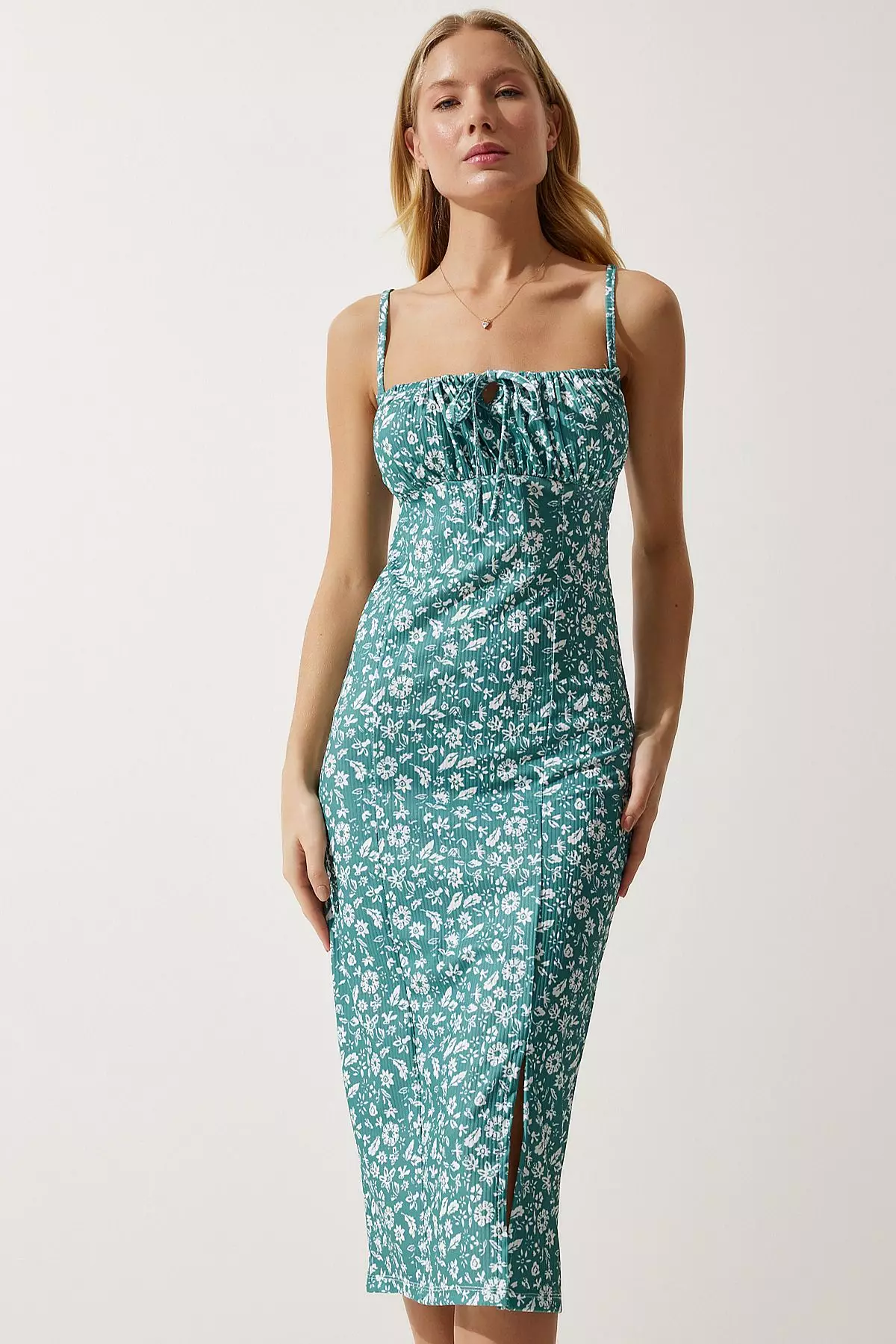 Pattern Slit Midi Dress