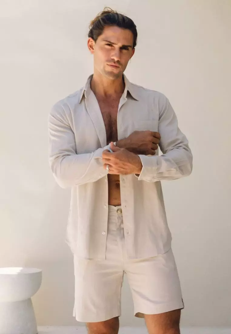 Sand Celana Pendek Linen Pria Cream | Linen Short Pants Men Cream