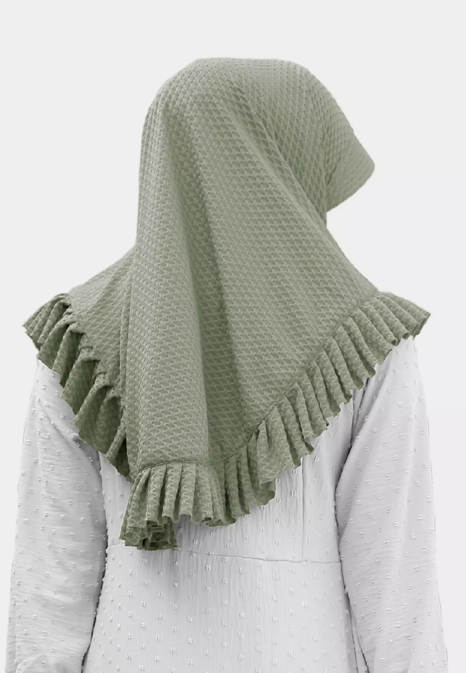 Cotton Bee - Sabeen Bergo Ruffle | Hijab Instan | Bergo Pad | Daily Hijab - Smoke Green