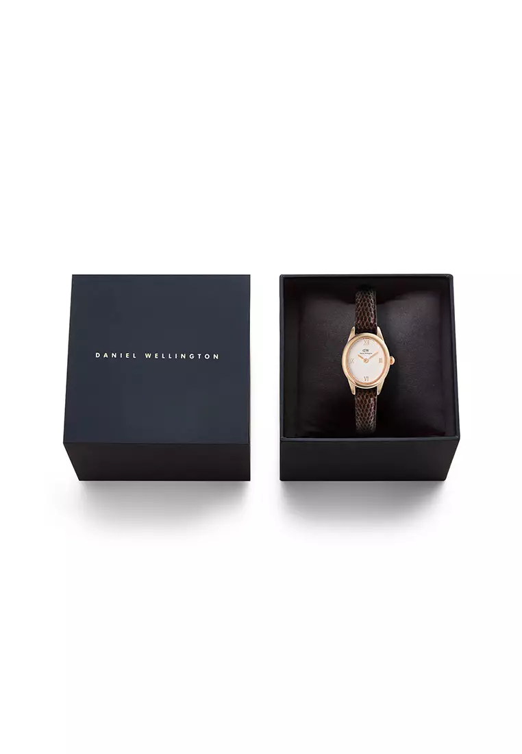 Ophelia Mini Dark Brown Lizard White Guilloché Rose Gold - Women Watch Stainless Steel Leather Strap watch DW Official Authentic Original jam tanggan perempuan DW jam tangan