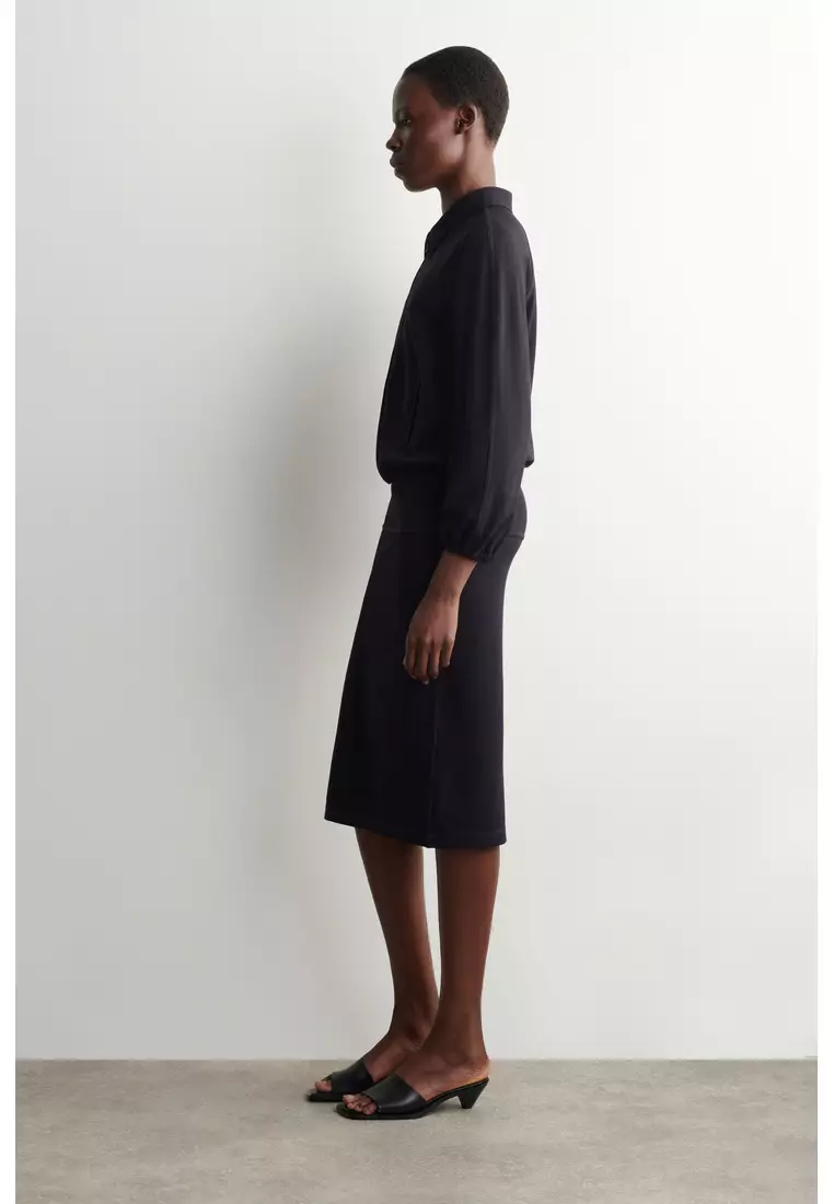 DRAWSTRING JERSEY STRAIGHT MIDI SKIRT