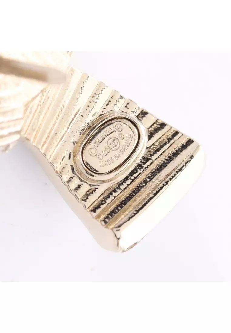 CHANEL Pre-Loved Chanel coco mark ribbon brooch GP Rhinestone gold