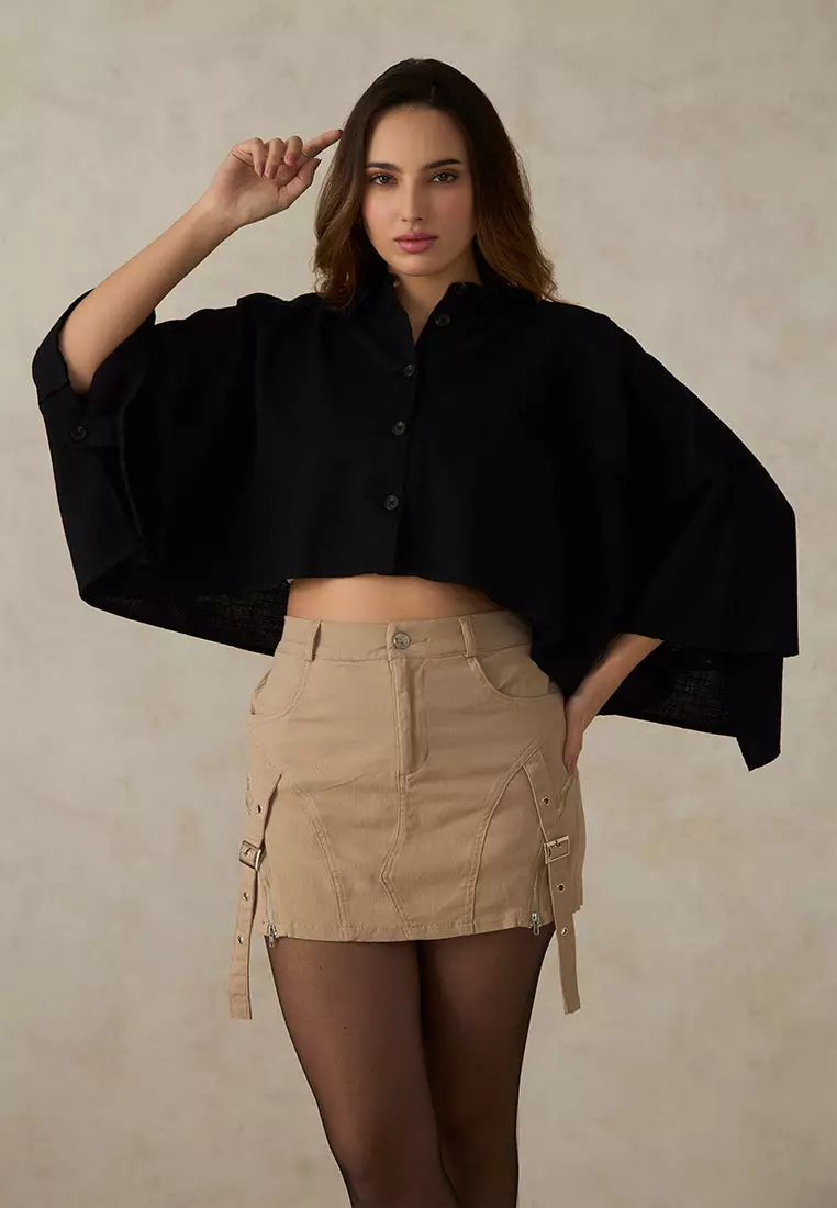 VIRGIO 100% Cotton Crop Trench Coat Cape