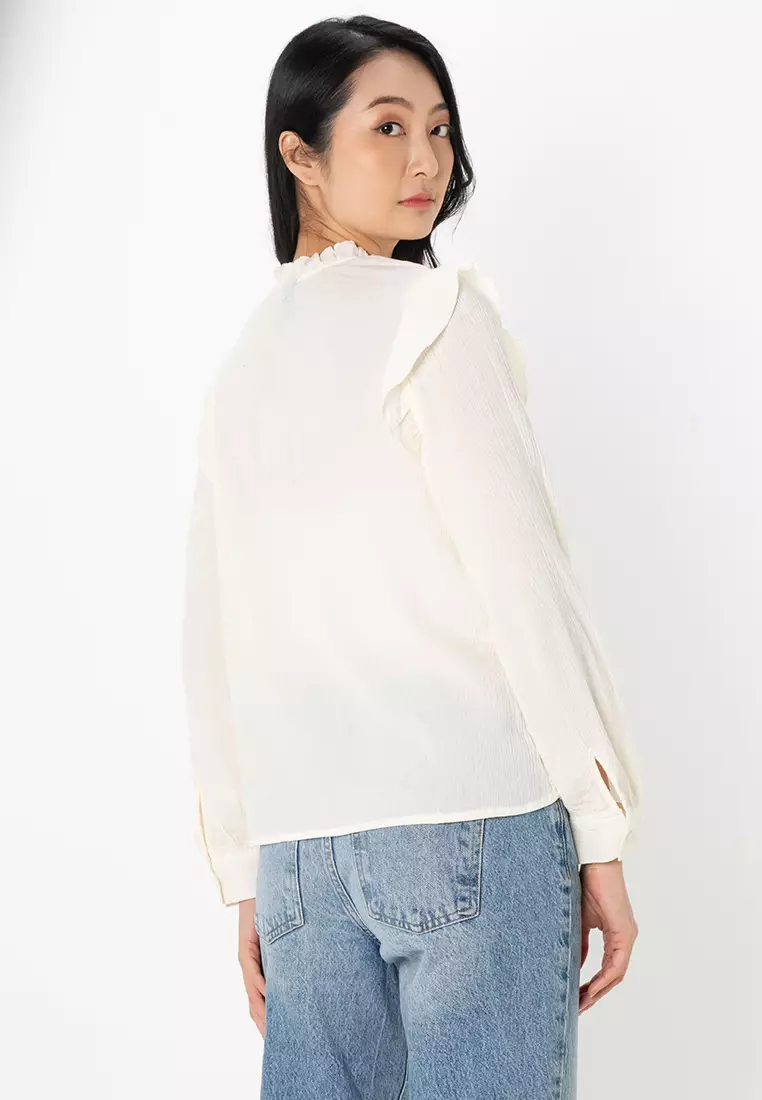 Femi Long Sleeves V-Neck Frill Top