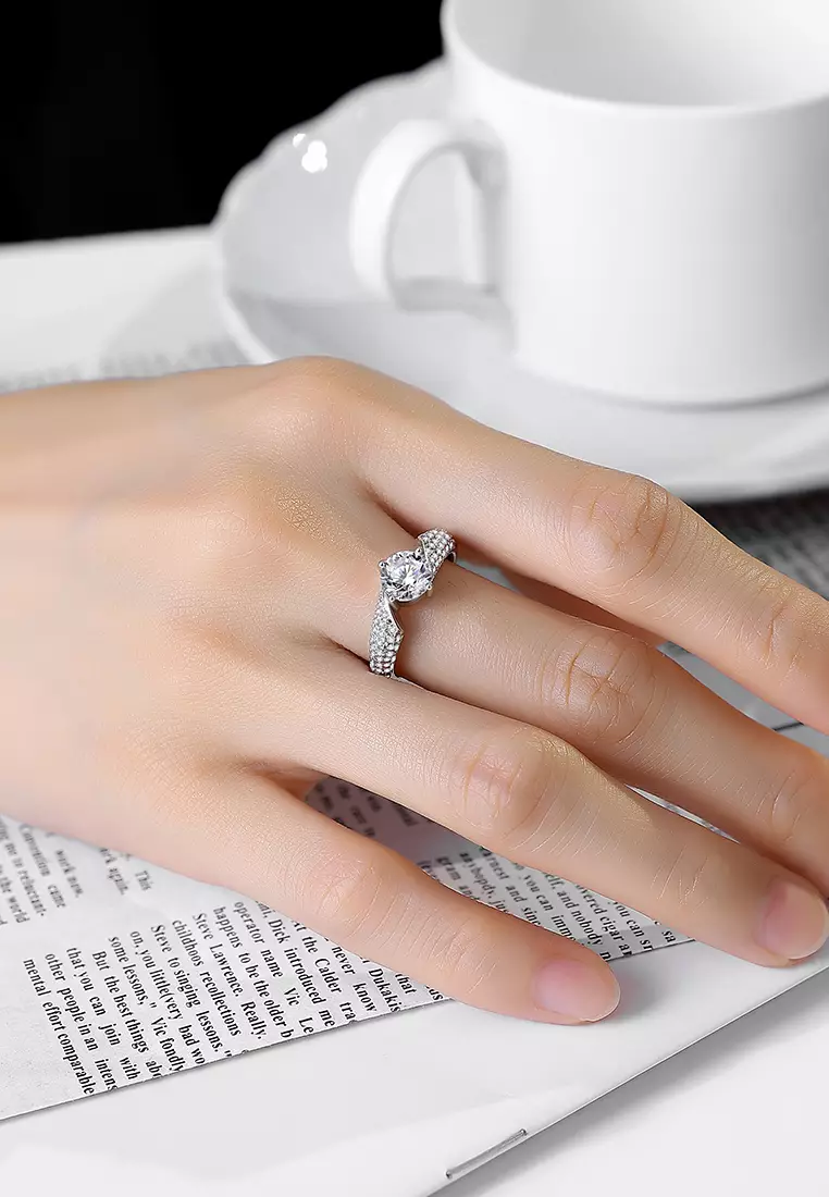 Cincin Wanita Berlian Perhiasan Adjustable Tunangan Anti Luntur Dilapisi Platinum Cincin Cewek COD silver