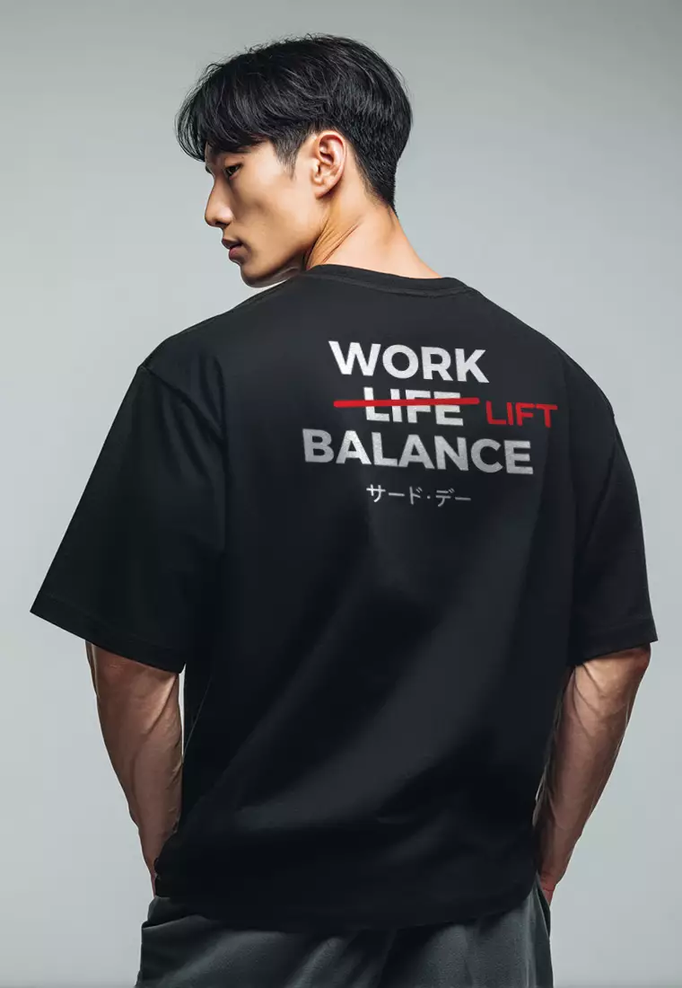 MTS84 Kaos Oversize Gym ScubaLux bahan tebal "work lift balance" hitam