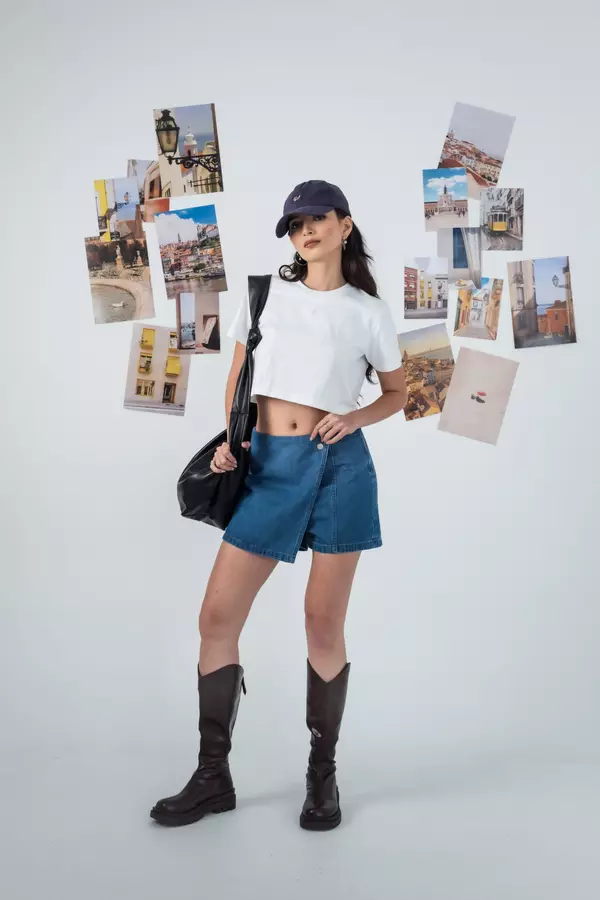 FACILITY - Rok Celana Skort Wanita Denim Irene - Blue Washing