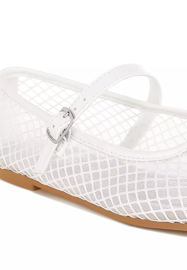Mesh Mary Jane Flats in White