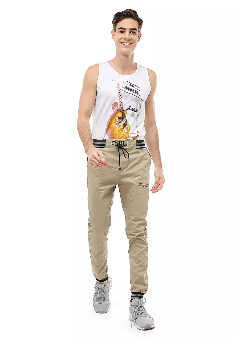 Locko Long Pants Celana Jogger Pria List Army Material Cotton Twill ORIGINAL - Cream