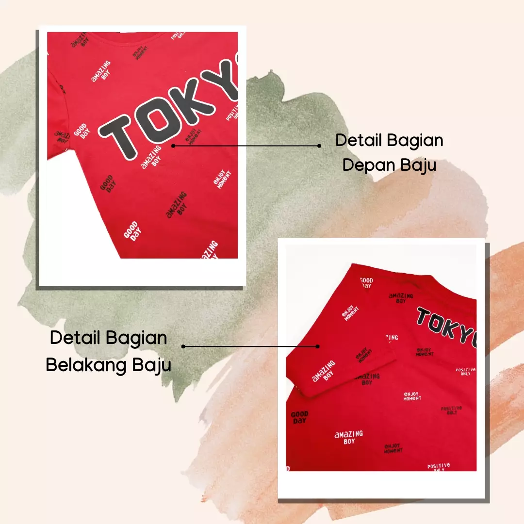 Wakakids Baju Anak Laki Laki Atasan Kaos Usia 4 Tahun Hingga 14 Tahun Motif Tokyo 3886 Merah SPATS