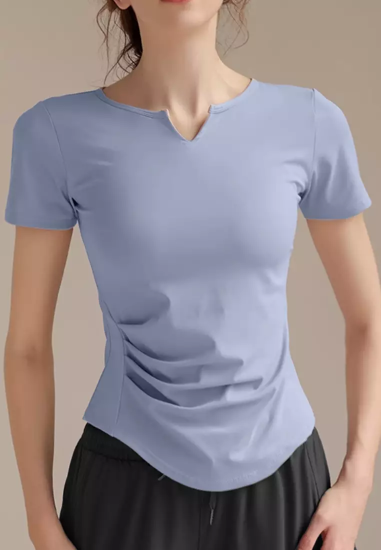 Aeries Top Sport Shirt – Breathable & Stretchable Workout Tee Women V-Neck Short Sleeve Workout Gym Fitness