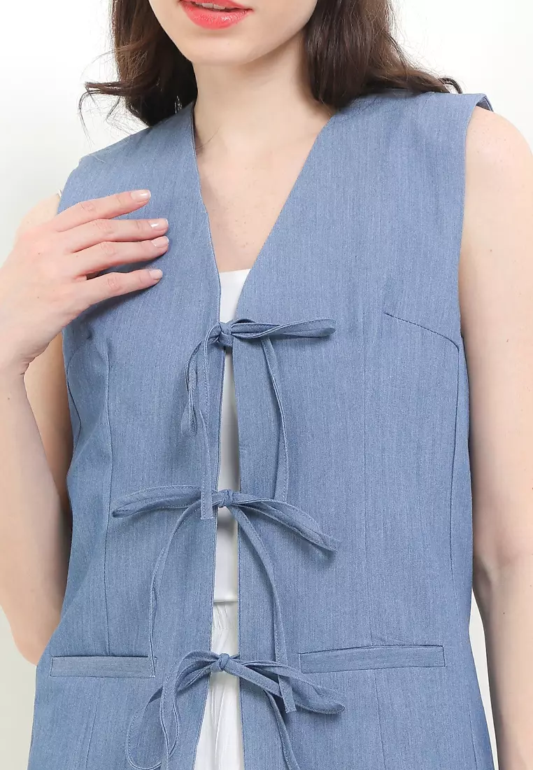 Tailored Vest With Ribbons