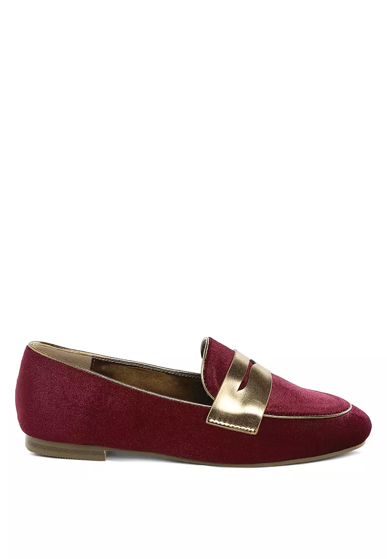 Discount on Rag & CO.  shoes - SKU: Penny Strap Velvet Loafers In Burgundy