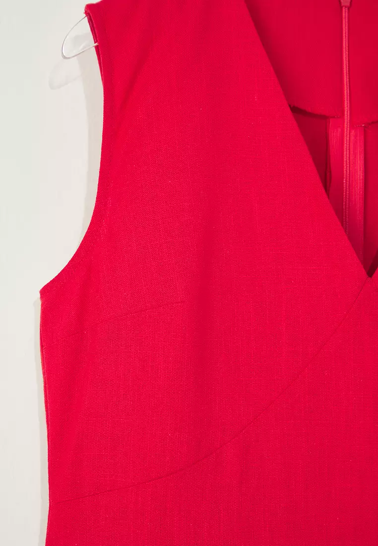 Red Linen Blend A-Line Mini Woven Dress TWOSS25EL00645