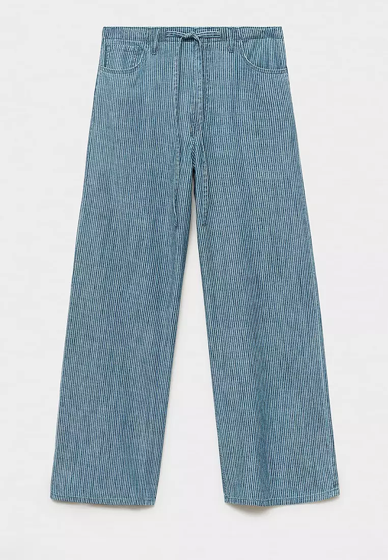 Wide Leg Denim Trousers With Belt