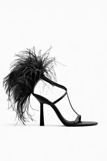 ZARA High-Heel Sandals With Feathers 2025 | Buy ZARA Online