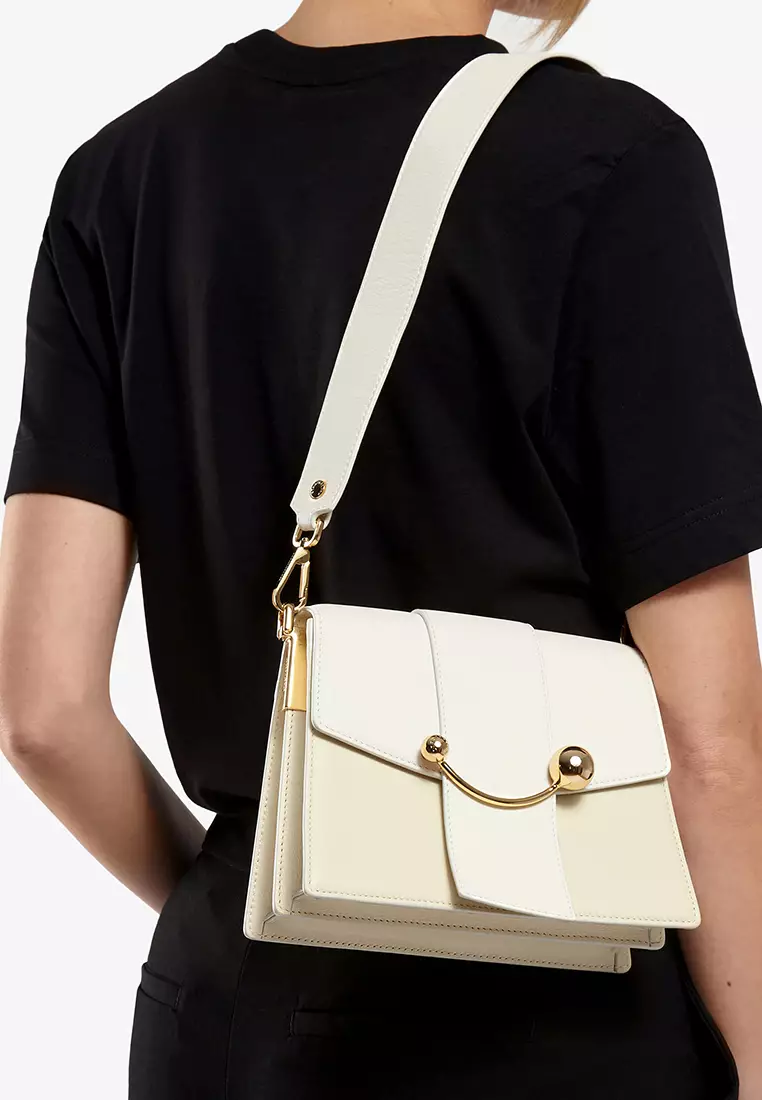 Strathberry Crescent Tricolor Leather Shoulder Bag in Vanilla/Sage/Chestnut  at Nordstrom