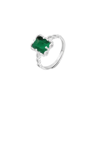 Glamorousky green 925 Sterling Silver Fashion Simple Geometric Square Green Cubic Zirconia Adjustable Ring 00EBBACCC063B1GS_1